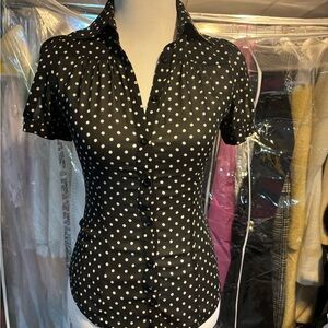 bebe Black and White Polka Dot Button Down Shirt